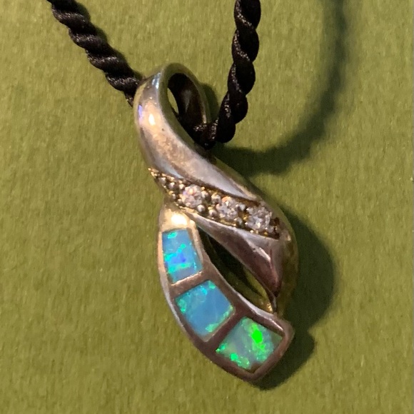 Lovely, Sterling, Opal and Rhinestone Necklace - Picture 1 of 4